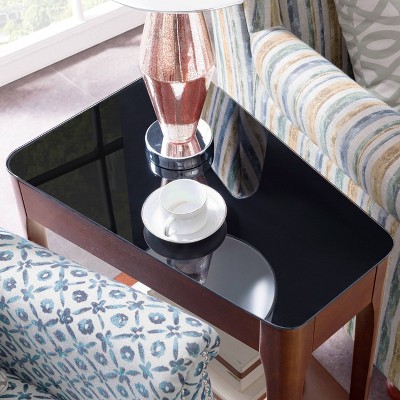 Chestnut Triangular Wood and Glass Accent Table