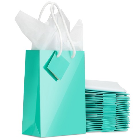 Blue Panda 20-Pack Small Teal Gift Bags with Handles, Tag, and Tissue Paper  Sheets for Baby Shower, Wedding, Anniversary Party Favors, 7.9x5.5x2.5 in