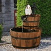 Costway 2 Tier Barrel Waterfall Fountain Barrel Wooden Water Fountain Pump Outdoor Garden - 4 of 4