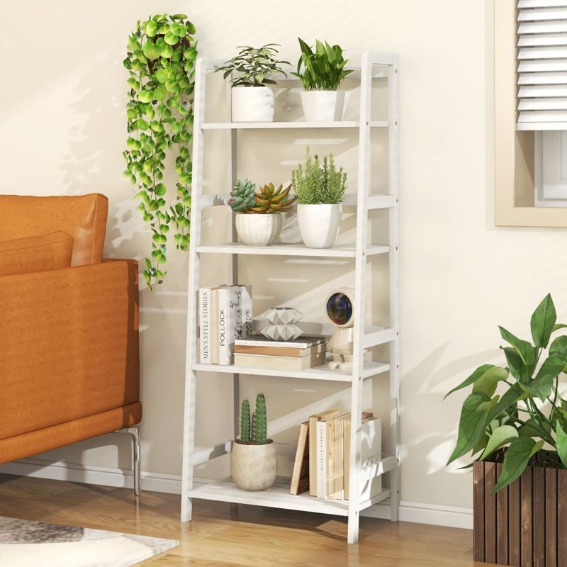 Tangkula 4-Tier Bamboo Storage Rack Plant Flower Holder Display Shelves White, 4 of 10