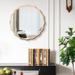TUYOHW Wave Wall Mirror,HD Anti-Fog Bathroom Mirror with Wood Frame,Decorative Mirror for Living Room,Bedroom,Entrance - 1 of 4
