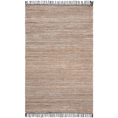 Handmade Vintage Leather Beige 6' x 9' Cowhide Area Rug