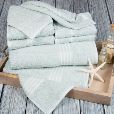 Hastings Home 100% Cotton Rio Towel Set - Seafoam, 8 Pieces