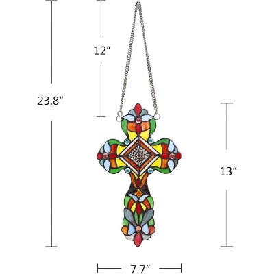 Adelina Victorian Tiffany-Style Stained Glass Cross Panel with Chain