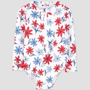 Carter's Just One You® Baby Girls' 4th of July Floral One Piece Rash Guard - Red/White/Blue - 1 of 4