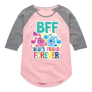 Girls' - Blue's Clues & You! - Blue's Friend Forever Shirt Tail Raglan Graphic T-shirt - 1 of 4