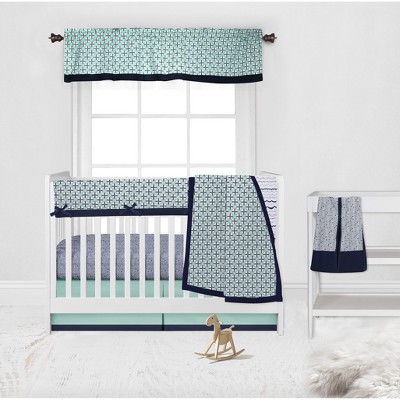 Bacati - Noah Mint Navy 6 pc Crib Bedding Set with Long Rail Guard Cover