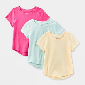 Toddler Girls' 3pk T-Shirt - Cat & Jack™ - Pink/Yellow/Mint Green - 1 of 3
