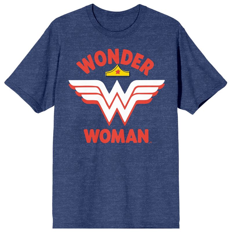 Wonder Woman Logo And Tiara Crew Neck Short Sleeve Navy Melange Women's T-shirt, 1 of 4