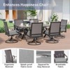 ALAULM 7-Piece Balcony Dining Set Outdoor Furniture, includes 6 rattan rocking chairs and a large metal dining table with umbrella hole, grey. - 4 of 4