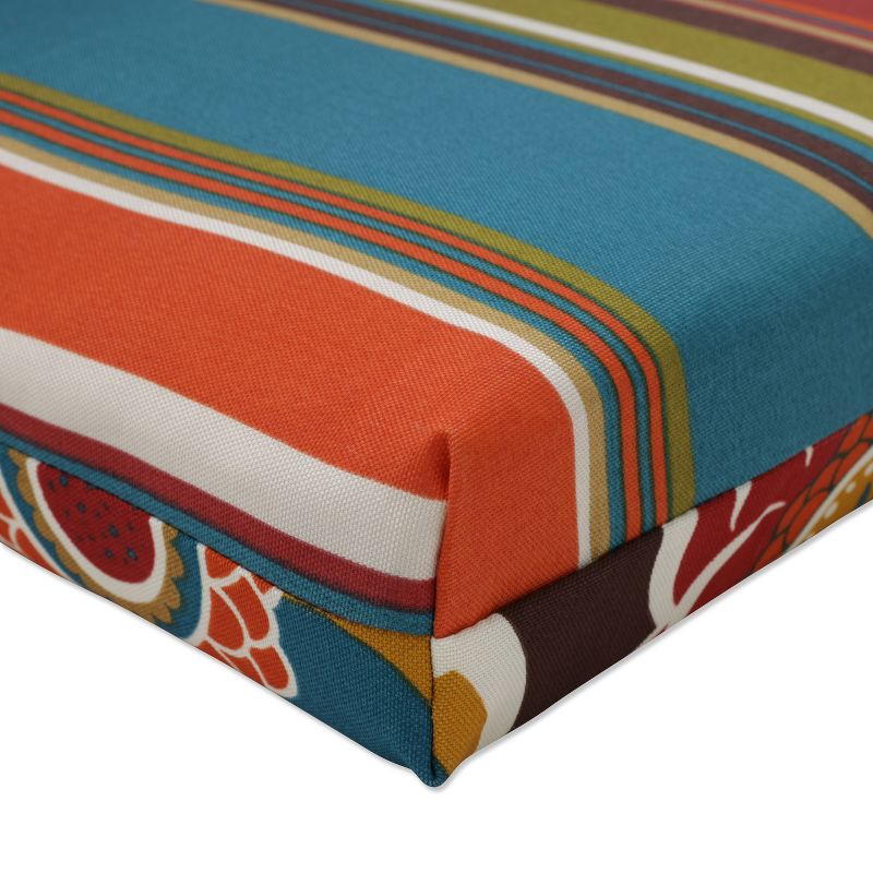 Outdoor Reversible Chaise Lounge Cushion- Brown/Turquoise Floral/Stripe - Pillow Perfect, 4 of 12