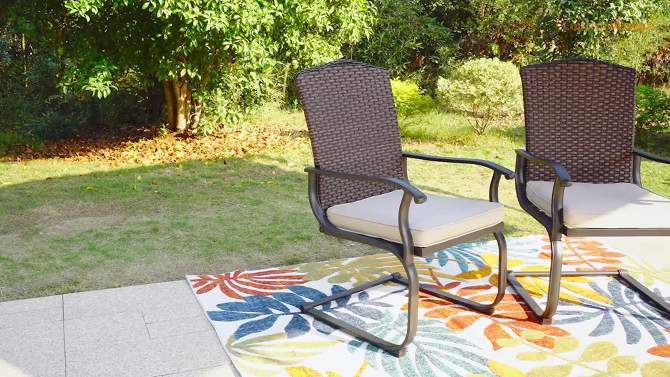 2pk Outdoor Steel C-spring Chairs with Cushions &#38; Fan-Shaped Back Beige - Captiva Designs, 2 of 13, play video