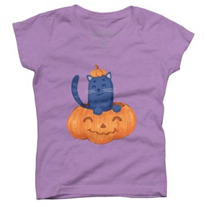 Girl's Design By Humans Halloween Cat In A Pumpkin By wubbadub T-Shirt - 1 of 3