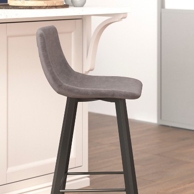 Caleb Adjustable Gray Leather and Metal Bar Stools, Set of 2