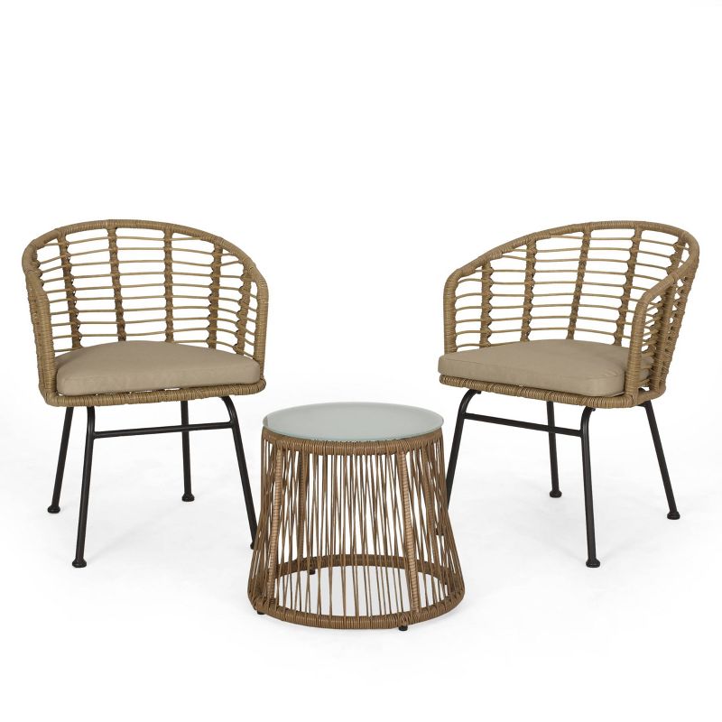 Randy 3pc Outdoor Wicker 2 Seater Chat Set - Light Brown/Beige - Christopher Knight Home, 1 of 9