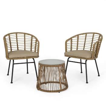 Randy 3pc Outdoor Wicker 2 Seater Chat Set - Light Brown/Beige - Christopher Knight Home