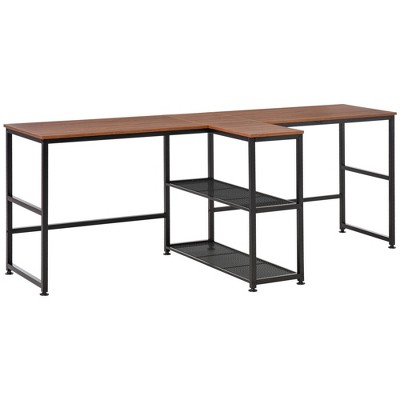 HOMCOM 83" Two Person Computer Desk with 2 Storage Shelves, Double Desk Workstation with Book Shelf,  Long Desk Table for Home Office