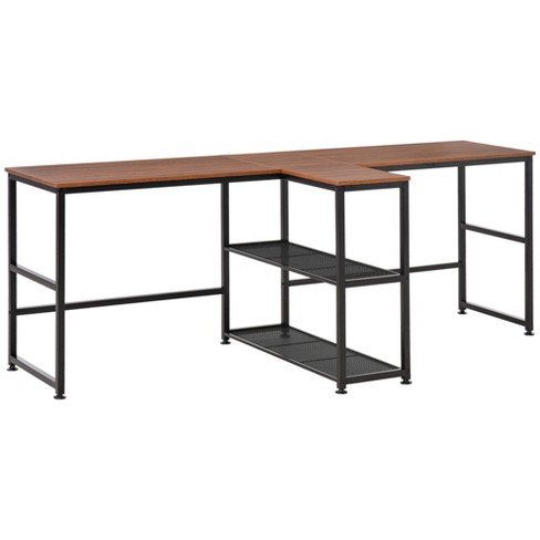 HOMCOM 88 Extra Long 2-Person Computer Desk with Storage Shelves Comb –  ShopEZ USA