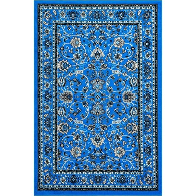 Blue and Ivory Synthetic Washable Reversible Area Rug