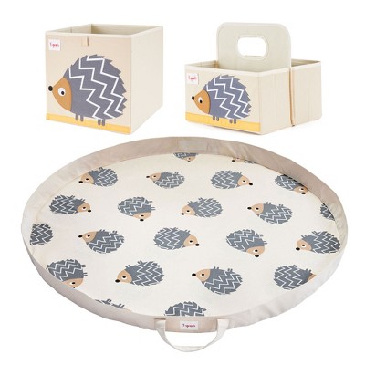 3 Sprouts Children's Foldable Fabric Storage Cube Box Soft Toy Bin, Convertible Toy Storage Bag Play Mat, and Divided Diaper Caddy, Hedgehog Print