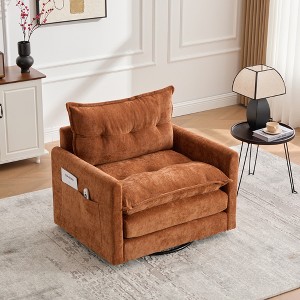 Swivel Barrel Chair, Mid Century Modern Chenille Armchair with Memory Foam, 360° Swivel, Side Storage Pockets, Comfortable Single Accent Chair - 1 of 4