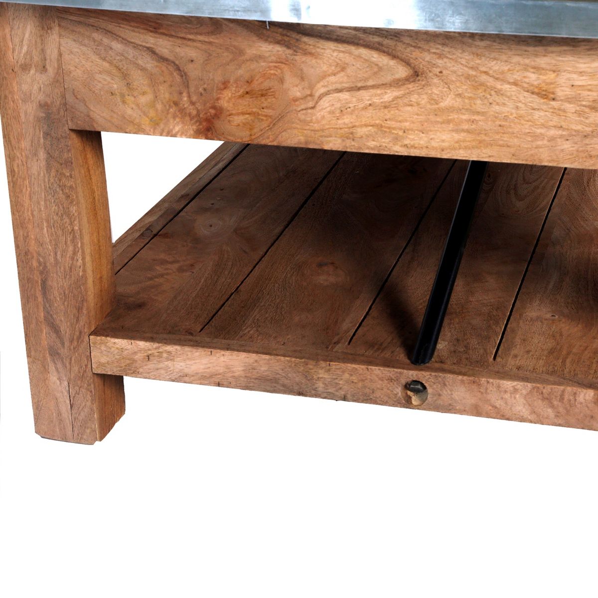 Millwork 48 in. Coffee Table with Lower Shelf, Modern Industrial Style with Silver Zinc Metal Tabletop and Wood Accents - thumbnail 4