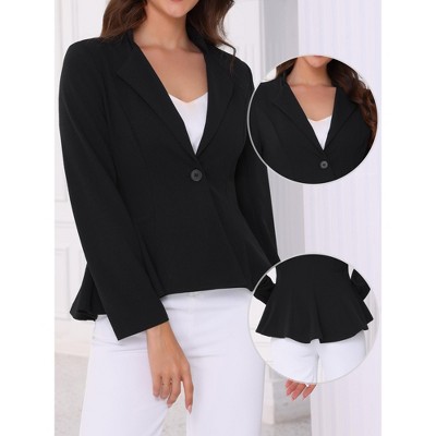 INSPIRE CHIC Women's Work Office Stand Collar Long Sleeve Single Button Peplum Business Blazers Black Small — фото 2