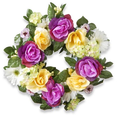 Decorated Wreaths with Daisies Roses and Hydrangeas (18")