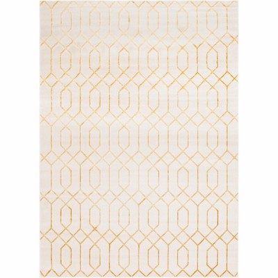 Elegant White Gold Trellis 9' x 12' Synthetic Area Rug