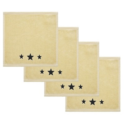 Black Stars Creme Washcloth Set of 4 12x12 VHC Brands