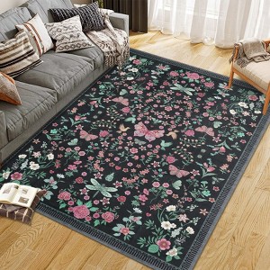 Farmhouse Floral Area Rugs Modern Vintage Flower Carpet for Bedroom Soft Non Slip Flower Carpet for Playroom Living Room - 1 of 4