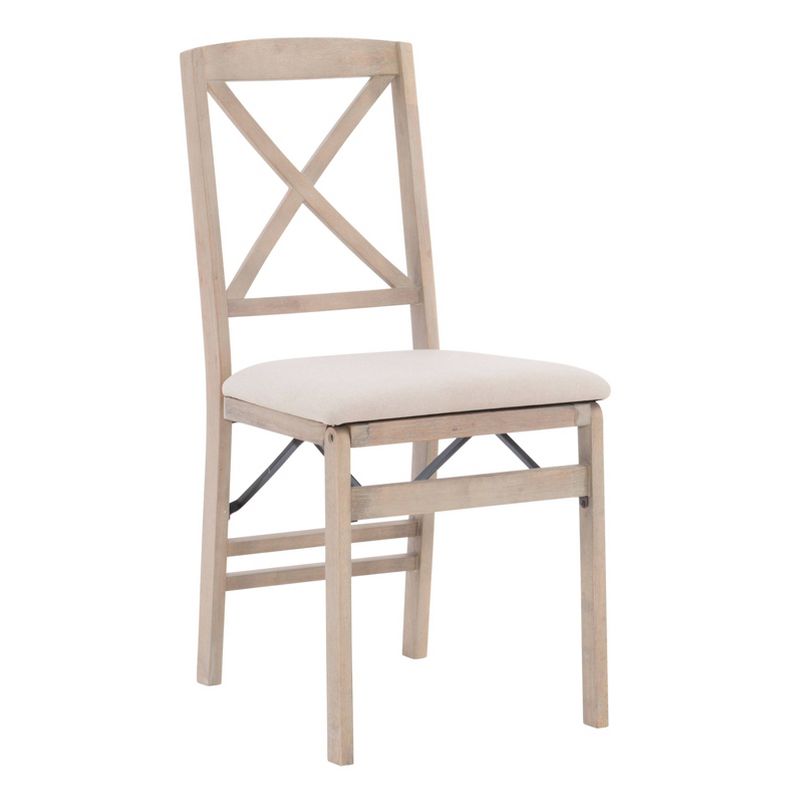 Set of 2 Triena X Back Solid Wood and Upholstered Seat Folding Chairs Gray Wash - Linon, 2 of 15