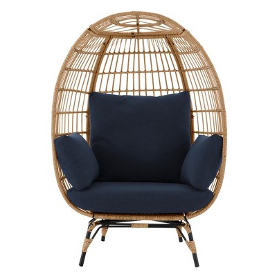 DOMETOUR Stationary Egg Chair with Navy Blue Cushions