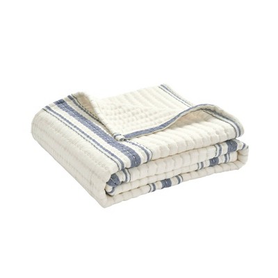 50"x60" Farmhouse Striped Kantha Pick Stitched Yarn Dyed Cotton Woven Throw Blanket - Lush Décor