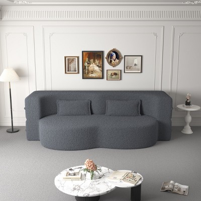 78" Convertible 2 Seater Sofa Bed Couch Twin Bed Sleeper Sofa With 2 Pillows Teddy Fabric Foam-Filled Floor Sofa Couch-Cuddlewood