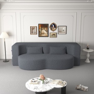 78" Convertible 2 Seater Sofa Bed Couch Twin Bed Sleeper Sofa With 2 Pillows Teddy Fabric Foam-Filled Floor Sofa Couch-Cuddlewood - 1 of 4