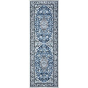 Bohemian Washable Runner Rug, Kitchen Rug, Vintage Floral Print, Non-Slip Backing, Low-Pile Polyester for Bathroom Hallway Entryway - 1 of 4