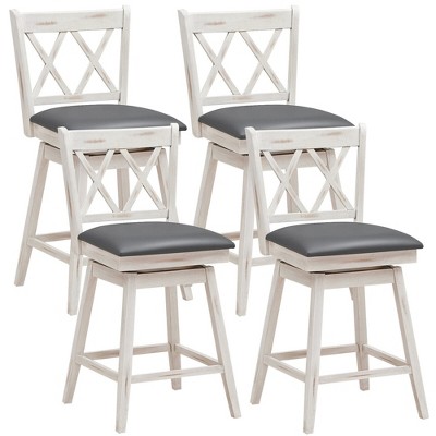 Tangkula Set of 4 Barstools Swivel Counter Height Chairs w/Rubber Wood Legs