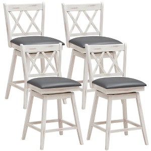 Tangkula Set of 4 Barstools Swivel Counter Height Chairs w/Rubber Wood Legs - 1 of 4