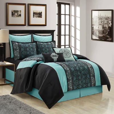 King Black and Teal Microfiber Reversible Comforter Set