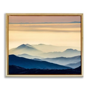 Stupell Industries Layered Foggy Sunrise Mountain Peaks Radiant Glow Floating Frame Canvas Art, Gold, 21" x 17" - 1 of 4