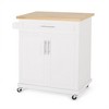 Kitchen Trolley Carts On Wheels Rolling Kitchen Island Cart With Rubberwood Countertop, With 1 Drawer 2 Doors, Towel Rack - 3 of 4