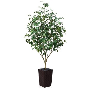 DR.Planzen 72" Artificial Ficus Tree - 6FT UV Resistant Fake Plant with Silk Leaves & 15.7" Planter for Indoor House Plants, Floor & Tall Faux Trees - 1 of 4
