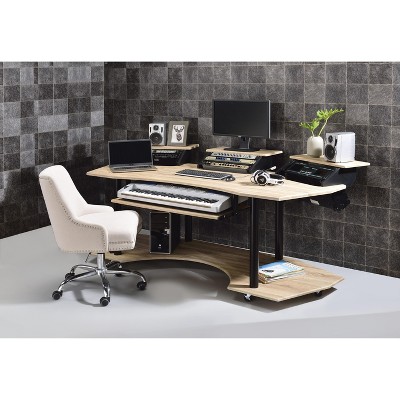 NicBex Home Office Desk 40" L Morden Music Desk with 3 Desk Shelves, Wheels, Keyboard Tray and Wooden Desktop for Study and Work