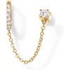 14K Gold Double Piercing Earrings Set: Chain Huggie Hoops with CZ & Pearl Stud Cuffs - 3 of 4