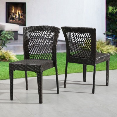 Set of 2 Stackable Outdoor Dining Chairs with PE Rattan & Steel Frame,All-Weather Garden Patio Seating with Curved Back