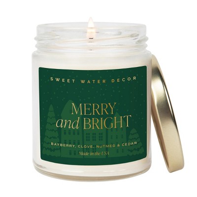 Sweet Water Decor Merry and Bright Patterned 9oz Clear Candle