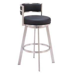 Zuo Modern – Gimsby Swivel Barstool Black, 38.2" H, Faux Leather and Brushed Stainless Steel, Modern Glam Deco Style - 1 of 4