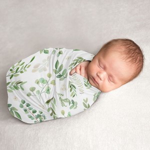 Sweet Jojo Designs Gender Neutral Swaddle Baby Blanket Botanical Leaf Green and White - 1 of 4