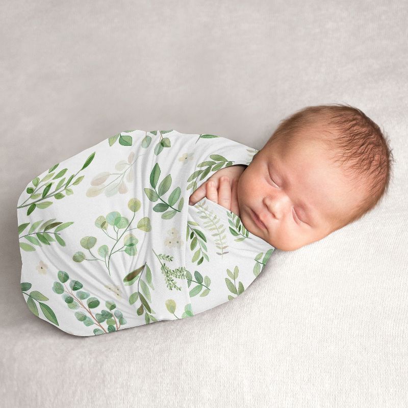 Sweet Jojo Designs Gender Neutral Swaddle Baby Blanket Botanical Leaf Green and White, 1 of 7